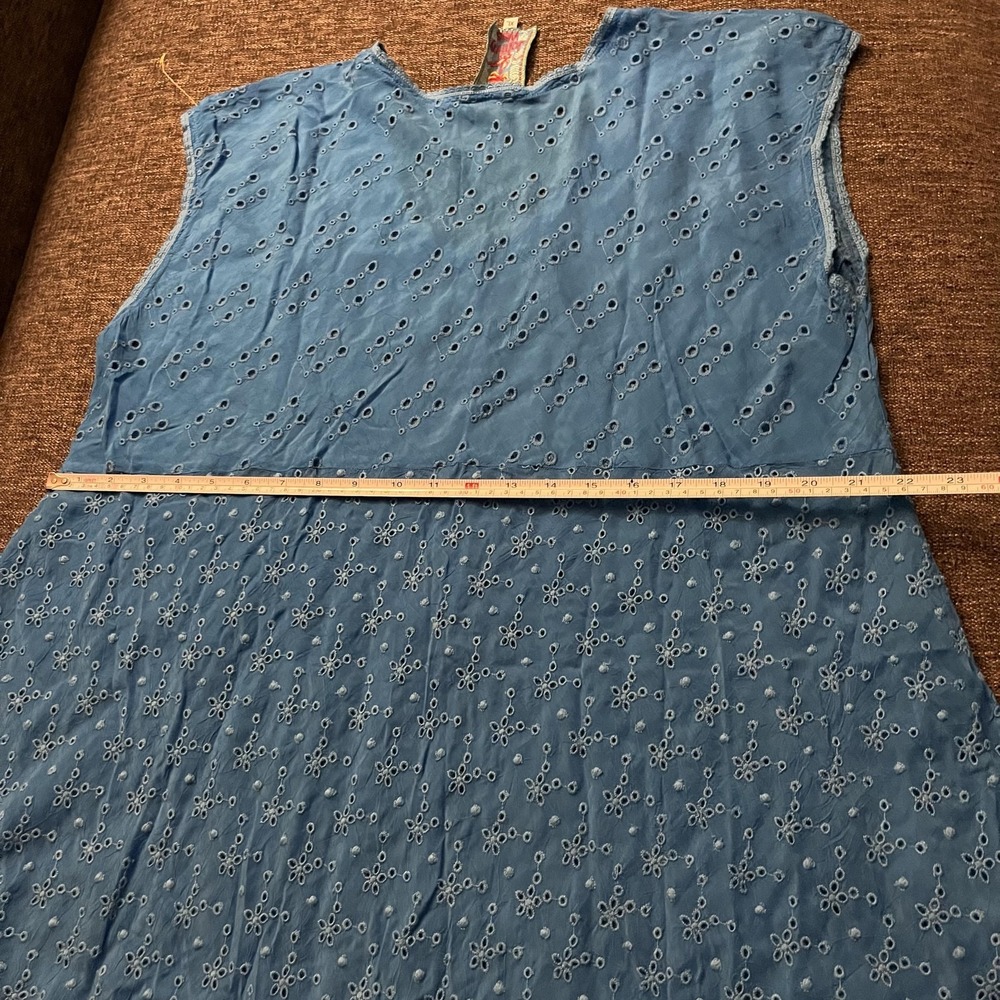Johnny Was Dress Womens XL Blue Embroidered Eyelet Lace Trapeze Tank Knee Length - Picture 6 of 9